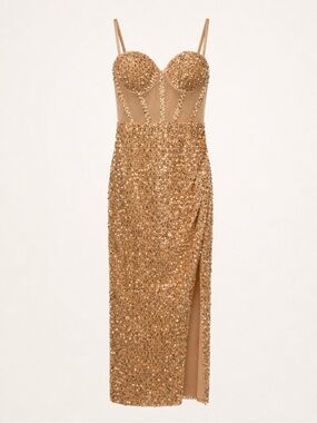 Banjul Gold Sequin Bustier maxi Dress